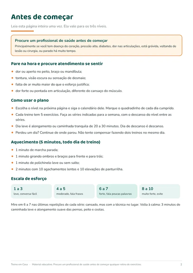 Página de cuidados antes de começar
